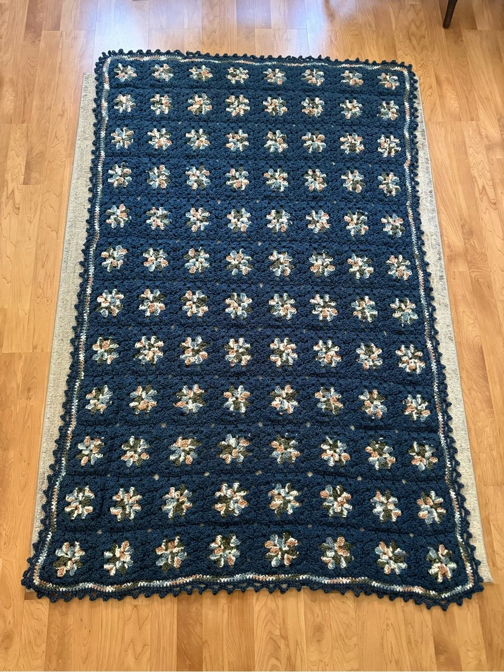 Handmade Vintage Granny Square Afghan Crochet Throw Blanket